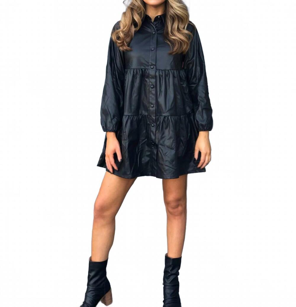 NEW CALISTA luna faux leather long sleeve dress in black